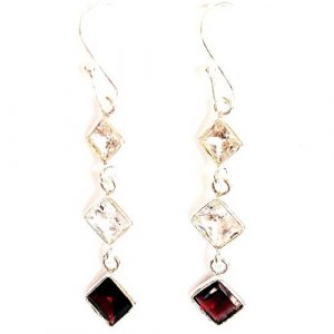White Zirconia with Maroon Hessonite Stone Triple Step Dangle & Drop Earring
