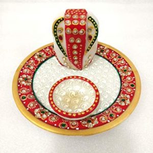 Marble Pooja Thali Ganesha and Diya Painting