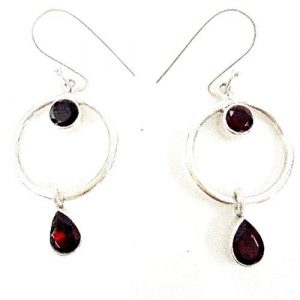 Red garnet Stone Circle Dangle Earring For Girls