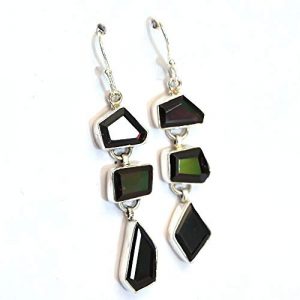 Red Garnet Stone Triple Step Dangle Earring