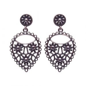 Sparkling Flower Designed Oval Drop and Dangle Earring