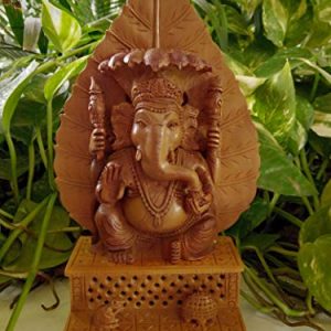 Lord Ganesha Alias Ganpathy with Leaf Big - Pure Sandalwood