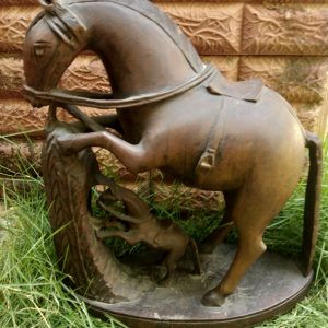Wooden Horse Statue for home decor Big Size Antique showpieces old Animal figurine vintage War Horse collectible sculpture 11 inch