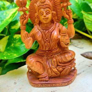 Sandalwood Goddess Laxmi Statue for Home Decor Showpiece Laxmi Idol Lady god Figurine Table Decor Puja Room Deity Gift  (Height 4 inch, Weight 80 Gram)