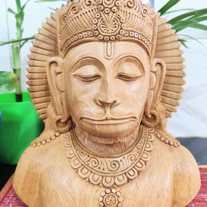 Wooden Lord Hanuman ji Murti Head Hanuman Statue for Home Decor Showpiece Hanuman Idol Bajrangbali Sculpture Big Size Bust statue of Anjaneya Height 8.5 inches