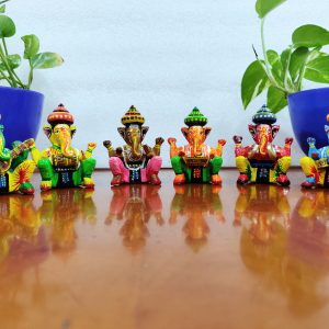 Wooden Ganesha Set Feng shui Vastu item Small Size Musician Set of Home Decor and Showpiece Diwali Gift Golu Doll Multicolor [6]