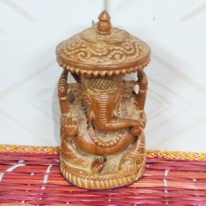 Breeze Handicrafts Pure Mysuru Sandalwood Ganesha Ji Statue for Table Decor Ganesh Murti Showpiece Small Size Ganpati Idol for Car Dashboard Beige