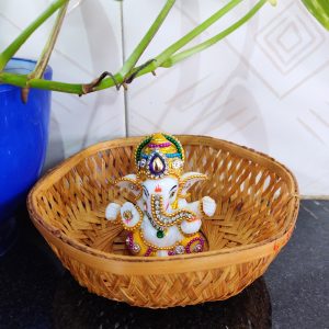 Polyresin Ganesha Idols for Car Dashboard Small Statue Showpiece Ganesh with Kundan Stone work with Golden Mukut Assorted Colors