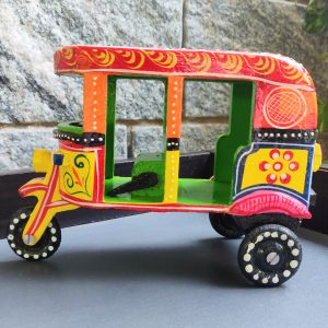 Wooden Autorickshaw Toy for Kids Room Decor Showpiece Birthday Gift Golu Doll