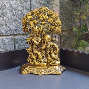 Metal Showpiece Lord Krishna with Radha Playing bansuri Decor Krishna Murti puja Room Idol Gift