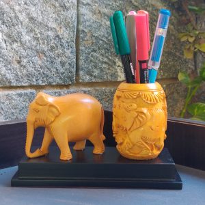 Wooden Elephant Pen Stand Pen Holder / Flower Pot / Flower vase Showpiece Decor Desk Organizer Table Decor Corporate Gift