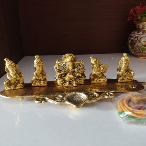 Metal Decorative showpiece Feng Shui Lord Ganesha with Diya Musician Ganpati Murti puja Room Idol & Good Luck Gift