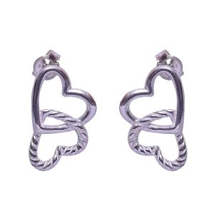 Breeze Handicrafts 925 Sterling Silver Double Heart Stud Earring for Girls and Women (15 mm length and 15 mm width) SS 1216-49 ER