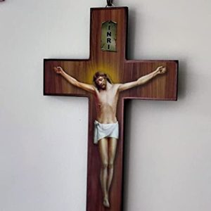 Breeze Handicrafts Wooden Decorative showpiece Jerusalem handicrafts Sacred gifts small size wall hanging Lent season gift (Jesus picture on cross)