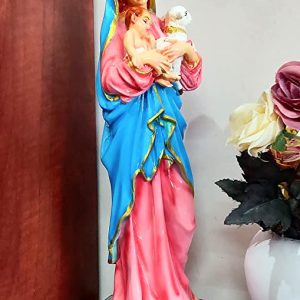 Breeze Handicrafts Fiber Statue of Mary Madonna Christian Showpiece Mother Mary Statue with Child Jesus Statue for Home Decor 12 inches Height Multicolor [1] FCST 06