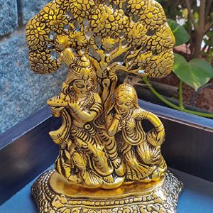Breeze Handicrafts Metal Decorative showpiece Lord Krishna with Radha Playing bansuri Krishna Murti puja Room Idol Gift (Square)