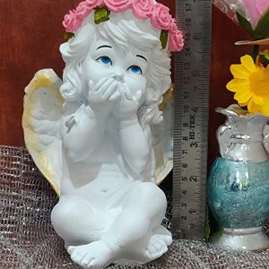 Breeze Handicrafts Poly Resin Statue of Angel Showpiece Holy Figurine White Angel Statue with Rose Flower Crown for Table Decor Angel Figurine for Grotto