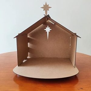 Breeze Handicrafts MDF Crib House Wooden hut Like Nativity House Village House kudil for Chritsmas Decoration 12 inch (Small)