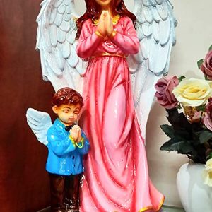 Breeze Handicrafts Fiber Statue of Guardian Angel Statue Christian Showpiece Holy Communion Gift Multicolor [1] Height 38 cm FCST 03
