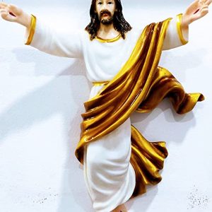 Breeze Handicrafts Poly Resin Statue of Potta Jesus Showpiece Holy Figurine Risen Jesus Statue for Wall Decor Living Room Decoration (Yellow)