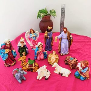 Breeze Handicrafts Fiber Crib Set/Nativity Set Baby Jesus Statue Mother Mary Statue Nativity Scene Christmas Decoration Kudil Set 8 inch, Multicolor