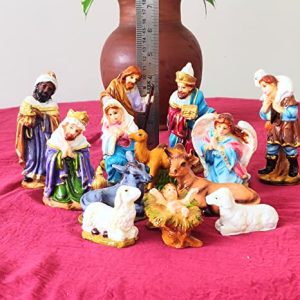 Breeze Handicrafts Fiber Crib Set/Nativity Set Baby Jesus Statue Mother Mary Statue Nativity Scene Christmas Decoration Kudil Set 5 inch, Multicolor
