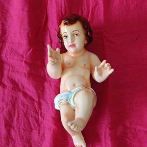 Breeze Handicrafts Fiber Statue of Baby Jesus Statue for Christmas Decor Cribset Infant Jesus Idol for Christmas Gift 8 Inch Length White Color [1] FCST18