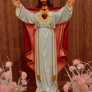 Breeze Handicrafts Fiber Statue of Sacred Heart Jesus Murti Open arms Jesus The Redeemer Medium Size Showpiece Sculpture for Home Altar (22 inch)