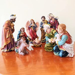 Breeze Handicrafts Imported Poly Marble Christmas Crib Set Statues Nativity Set for Christmas Decoration Baby Jesus Statue Mary Statue and Kings Xmas Gift (Model 1), Multicolor