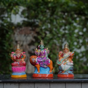 Paper Mache golu Dolls Laxmi Durga Saraswati Statue Set for Navratri kolu Bommai Set in differnt Sizes (10 inch Size Set)