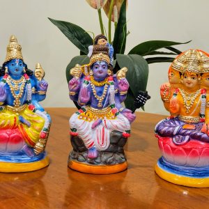 Paper Mache Golu Doll Mummoorthigal Set Lord Vishnu Idol Brahmma Deity Shiva Statue showpiece for Navratri Trimurti
